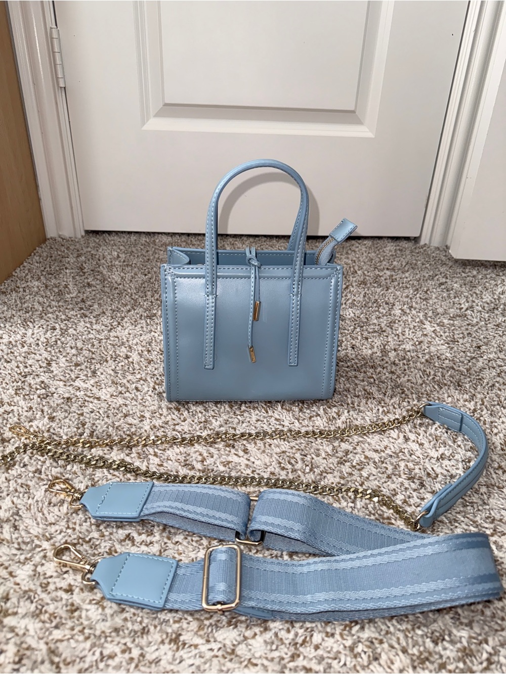 Zara Classic Light Blue Mini Tote Bag with Detachable Strap